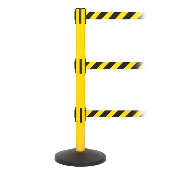 Queue Solutions SafetyPro Triple 250, Yellow, 11' Yellow/Black Diagonal Striped Belt SPROTriple250Y-YB110